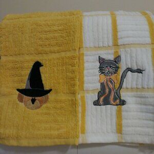 Kitchen Towels Waffles 100% Cotton 26x15 with a Halloween Embroidered Design 2